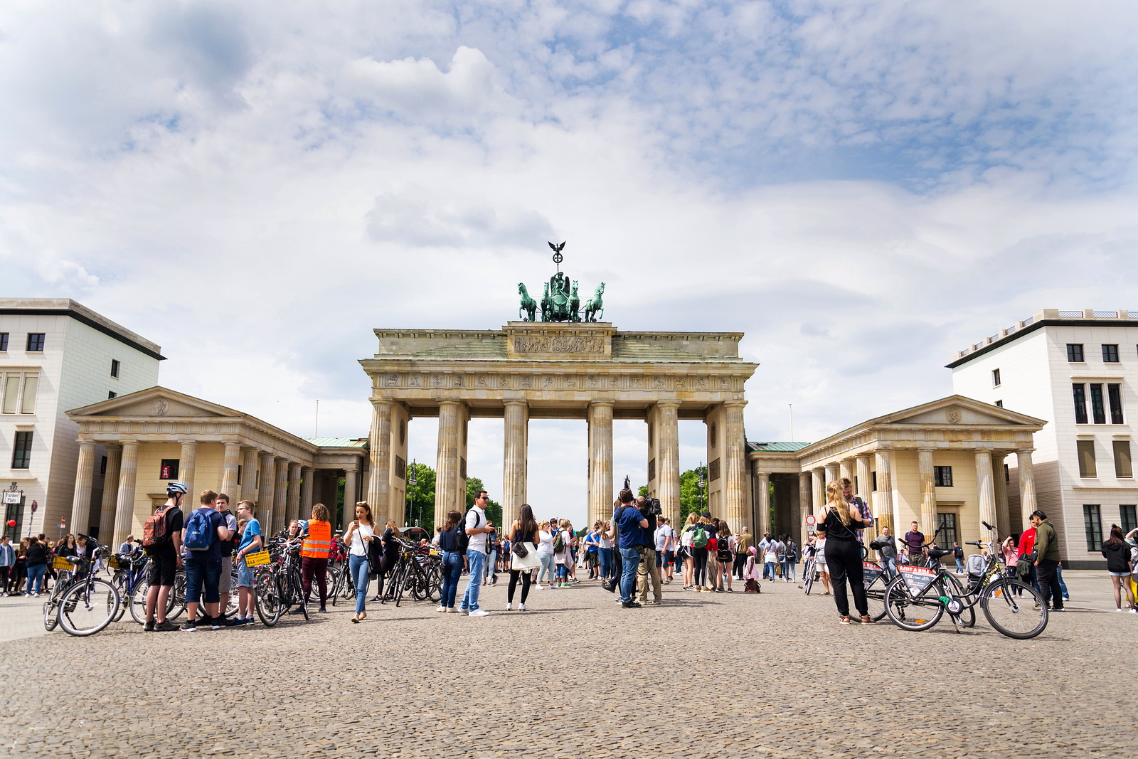 BERLIN, GERMANY - MAY 15 2018: Tourists taking pictures in front of Brandenburger Tor - Brandeburg gate on May 15, 2018 in Berlin, Germany.